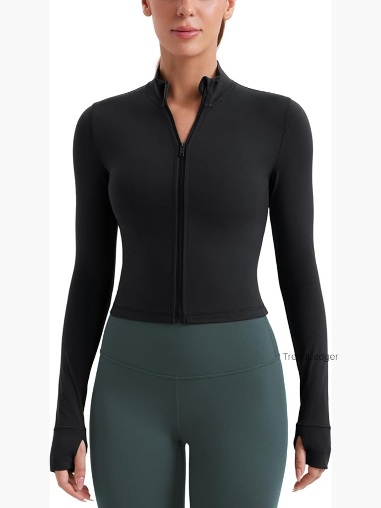 Butterluxe Cropped Full Zip Athletic Jacket With Thumb Holes Pockets